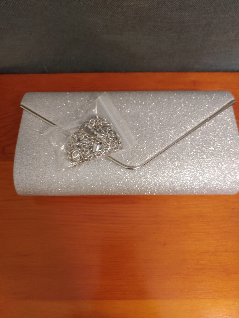 Silver Glitter Envelope Clutch Bag with Chain Strap
